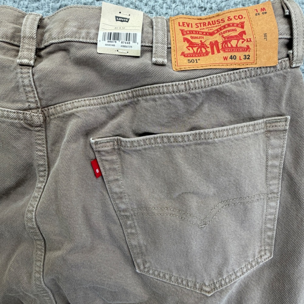 Levis 501‎ Original Fit Mens Tan Brown Straight Leg Denim Jeans 40x32 Button Fly